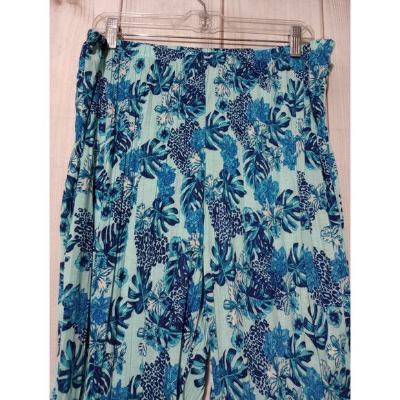 Jaclyn Smith Pants Ladies Large Teal Tropical Pull On Waist - Picture 3 of 7